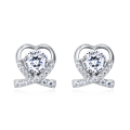 wholesale 925 Sterling Silver Elegant Heart-shaped Moissanite Earrings In Plated with White Gold With Sparkling Accents-0-0