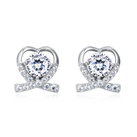 wholesale 925 Sterling Silver Elegant Heart-shaped Moissanite Earrings In Plated with White Gold With Sparkling Accents-style
