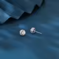 wholesale 925 Sterling Silver Elegant Silver Moissanite Halo Stud Earrings Wholesale With Pavé Accents-0-5