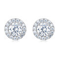 wholesale 925 Sterling Silver Classic Halo Moissanite Stud Earrings In Platinum-0-1