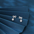 wholesale 925 Sterling Silver Elegant Bow Drop Earrings With Moissanite-studded Silver Tone-0-1