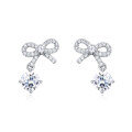 wholesale 925 Sterling Silver Elegant Bow Drop Earrings With Moissanite-studded Silver Tone-0-0