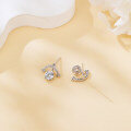 wholesale 925 Sterling Silver Elegant Silver Moissanite Stud Earrings With Curved Halo Design-0-2