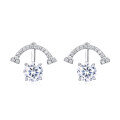 wholesale 925 Sterling Silver Elegant Silver Moissanite Stud Earrings With Curved Halo Design-0-0