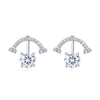 wholesale 925 Sterling Silver Elegant Silver Moissanite Stud Earrings With Curved Halo Design-
