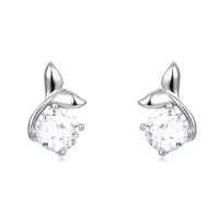 wholesale 925 Sterling Silver Elegant Moissanite Stud Earrings Wholesale With Silver Floral Design And Accent Gems-style