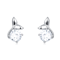 wholesale 925 Sterling Silver Elegant Moissanite Stud Earrings With Silver Floral Design And Accent Gems-style