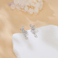 wholesale 925 Sterling Silver Elegant Silver Moissanite Cross Earrings With Dangling Round Stones-0-5