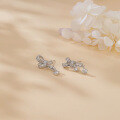 wholesale 925 Sterling Silver Elegant Silver Moissanite Cross Earrings With Dangling Round Stones-0-4