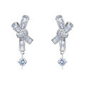 wholesale 925 Sterling Silver Elegant Silver Moissanite Cross Earrings With Dangling Round Stones-0-1