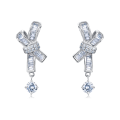 wholesale 925 Sterling Silver Elegant Silver Moissanite Cross Earrings With Dangling Round Stones-0-0