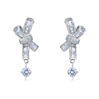 wholesale 925 Sterling Silver Elegant Silver Moissanite Cross Earrings With Dangling Round Stones-style