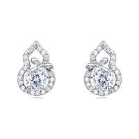 wholesale 925 Sterling Silver Elegant Moissanite Bow Earrings In Plated with White Gold Setting-style