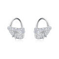 wholesale 925 Sterling Silver Elegant Silver Bow Earrings With Zircon-studded Accents-0-0