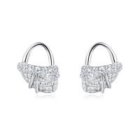 wholesale 925 Sterling Silver Elegant Silver Bow Earrings With Zircon-studded Accents-undefined