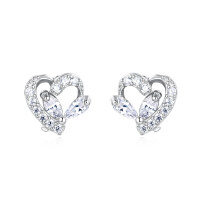 wholesale 925 Sterling Silver Elegant Heart-shaped Zircon Accent Silver Stud Earrings-style