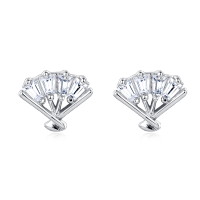 wholesale 925 Sterling Silver Elegant Triple Pear Zircon V-shape Plated with White Gold Stud Earrings-style