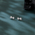 wholesale 925 Sterling Silver Elegant Zircon Bow Earrings In Plated with White Gold-0-4