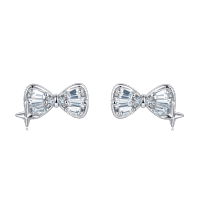 wholesale 925 Sterling Silver Elegant Zircon Bow Earrings In Plated with White Gold-style