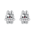 wholesale 925 Sterling Silver Chic Rabbit Pearl Earrings With Ruby Eyes And Star Accents-0-0