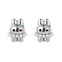 wholesale 925 Sterling Silver Chic Rabbit Pearl Earrings With Ruby Eyes And Star Accents-style