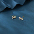 wholesale 925 Sterling Silver Elegant Butterfly Crystal Stud Earrings With Gold Accents-0-1