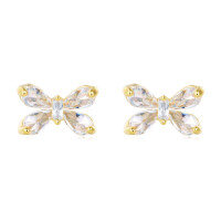 wholesale 925 Sterling Silver Elegant Butterfly Crystal Stud Earrings With Gold Accents-undefined