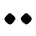 wholesale 925 Sterling Silver Modern Black Geometric Earrings With Metallic Accent-0-1