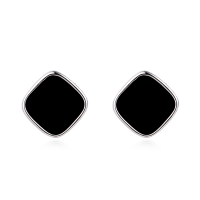 wholesale 925 Sterling Silver Modern Black Geometric Earrings With Metallic Accent-style