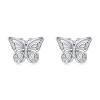 wholesale 925 Sterling Silver Elegant Sterling Silver Butterfly Stud Earrings With Intricate Cut-out Wings And Sparkling Accents-undefined
