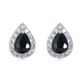 wholesale 925 Sterling Silver Elegant Teardrop Earrings With Black Gemstone And Zircon Accents-0-1