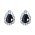 wholesale 925 Sterling Silver Elegant Teardrop Earrings With Black Gemstone And Zircon Accents-0-0