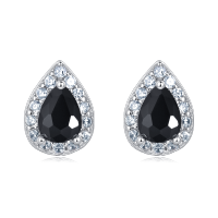 wholesale 925 Sterling Silver Elegant Teardrop Earrings With Black Gemstone And Zircon Accents-style