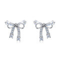 wholesale 925 Sterling Silver Elegant Zircon Bow Earrings In Plated with White Gold-0-1