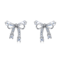 wholesale 925 Sterling Silver Elegant Zircon Bow Earrings In Plated with White Gold-style