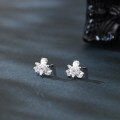 wholesale 925 Sterling Silver Four-stone Clover Design Zircon Accent Stud Earrings In Plated with White Gold Setting-0-5