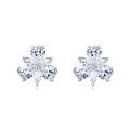 wholesale 925 Sterling Silver Four-stone Clover Design Zircon Accent Stud Earrings In Plated with White Gold Setting-0-1