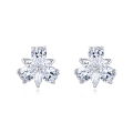 wholesale 925 Sterling Silver Four-stone Clover Design Zircon Accent Stud Earrings In Plated with White Gold Setting-0-0