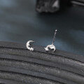 wholesale 925 Sterling Silver **silver Crescent Moon Earrings With Star-studded Crystal Accents**-0-5