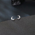 wholesale 925 Sterling Silver **silver Crescent Moon Earrings With Star-studded Crystal Accents**-0-4