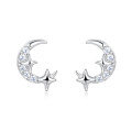 wholesale 925 Sterling Silver **silver Crescent Moon Earrings With Star-studded Crystal Accents**-0-1