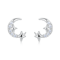 wholesale 925 Sterling Silver **silver Crescent Moon Earrings With Star-studded Crystal Accents**-0-0