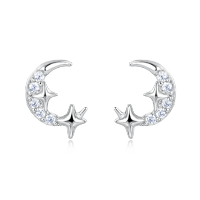 wholesale 925 Sterling Silver **silver Crescent Moon Earrings With Star-studded Crystal Accents**-style