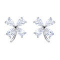 wholesale 925 Sterling Silver Four-leaf Clover Cubic Zirconia Stud Earrings In Sterling Silver-0-0