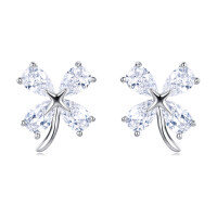 wholesale 925 Sterling Silver Four-leaf Clover Cubic Zirconia Stud Earrings In Sterling Silver-undefined