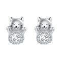 wholesale 925 Sterling Silver Silver Zircon Lucky Cat Earrings – Adorable Charm With Sparkling Accents-0-5