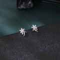 wholesale 925 Sterling Silver Elegant Silver Flower Stud Earrings With Zircon Accents-0-5