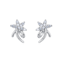 wholesale 925 Sterling Silver Elegant Silver Flower Stud Earrings With Zircon Accents-style