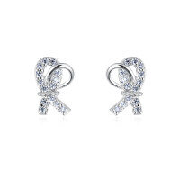 wholesale 925 Sterling Silver Elegant Zircon-accented Ribbon Stud Earrings-undefined