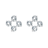 wholesale 925 Sterling Silver Elegant Sterling Silver Four-pronged Zircon Stud Earrings With Teal Background Contrast-undefined